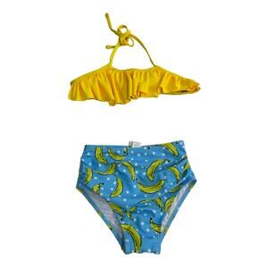 Girls  Ruffle Top High waisted Banana Print Bikini